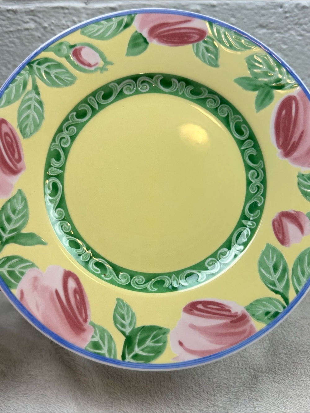 Villeroy & Boch Yellow Plate with Pink Roses and Green Trim